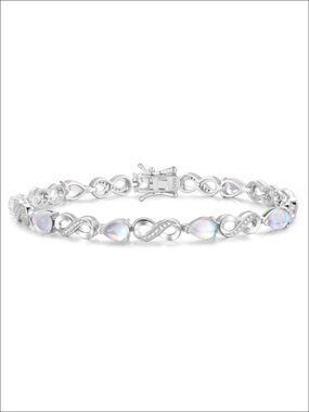 Infinity Teardrop Birthstone Tennis Bracelet Sterling Silver White Gold Plated